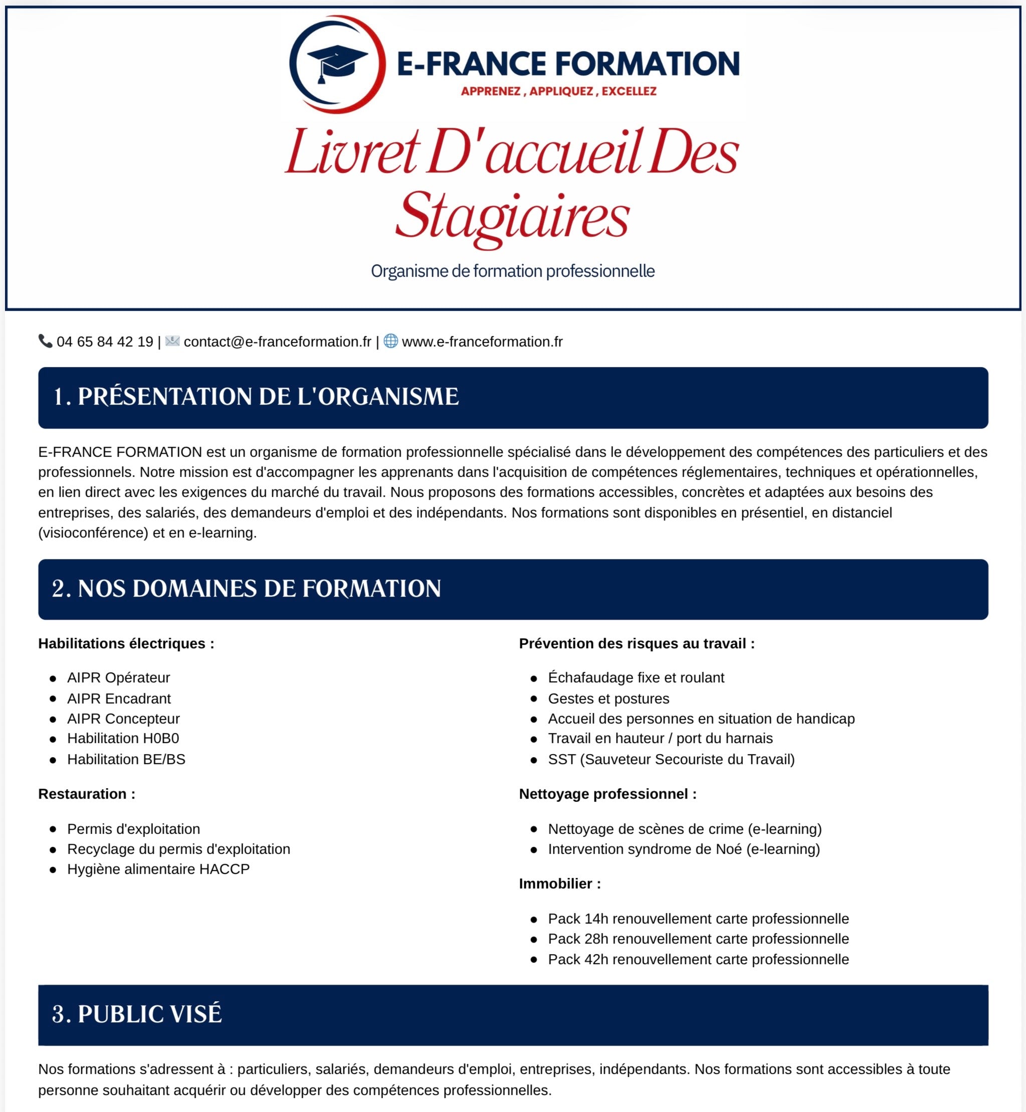 Livret d'accueil des stagiaires - page 1